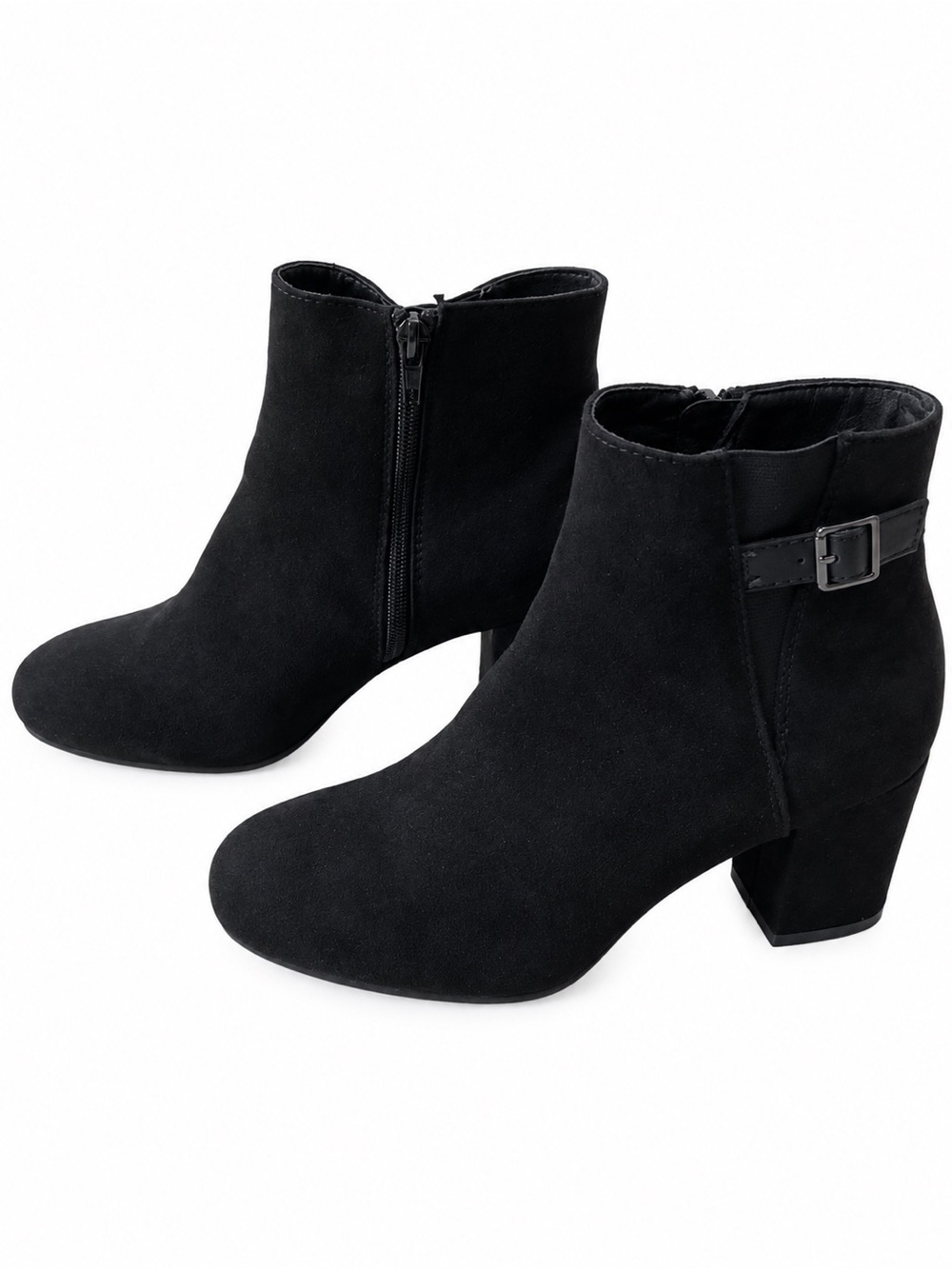 SOLANZ Caroline Black Ankle Boots Block Heel Buckle Size 8M